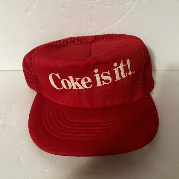 Vintage 80s “Coke Is It” Trucker Hat Cap Red Snapback 1980s #R4 - Picture 1 of 2